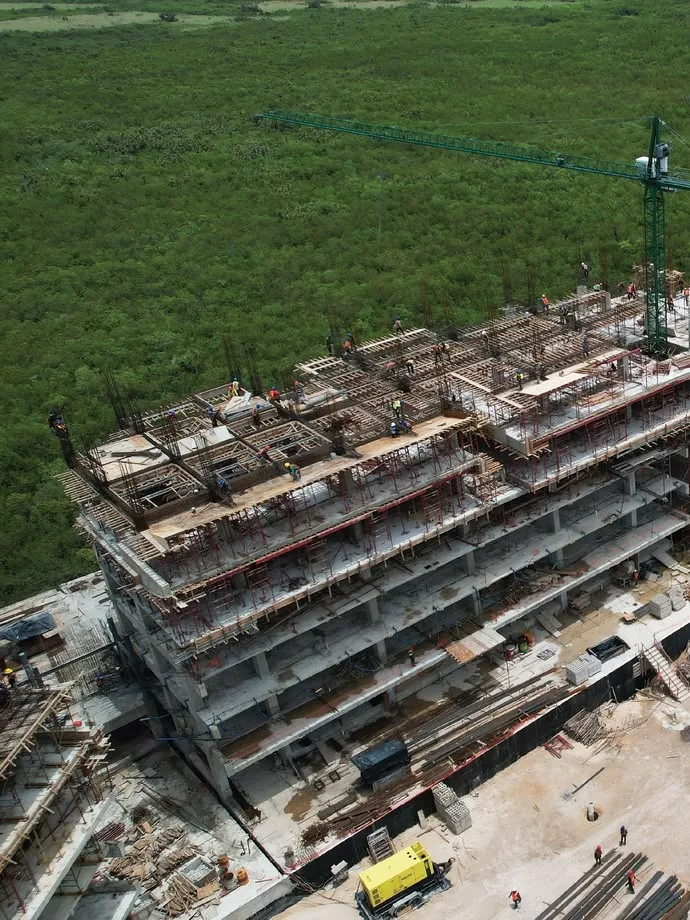 Aerial view of a building under construction