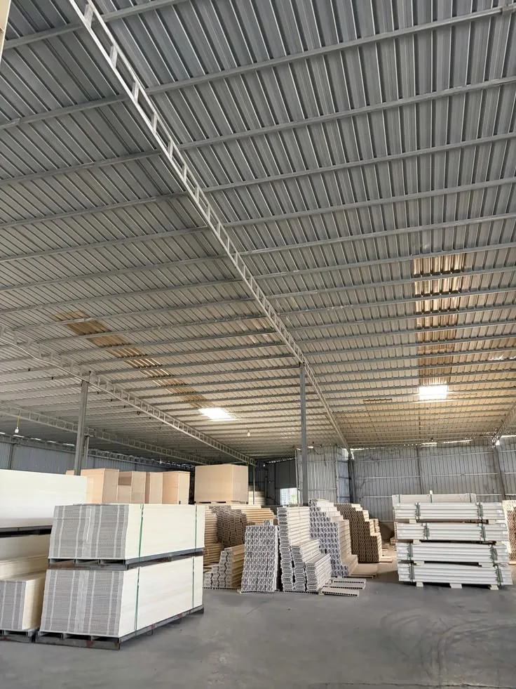 Warehouse with stacked building materials