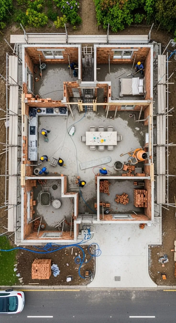 Aerial view of a house under construction